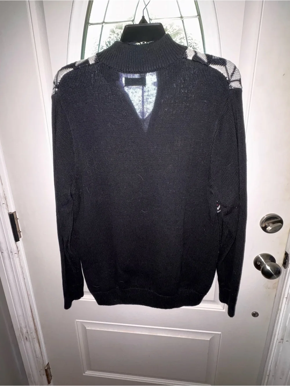 Chaps Nordic fair isle Wild Boar quarter zip sweater size Med black 100%cotton